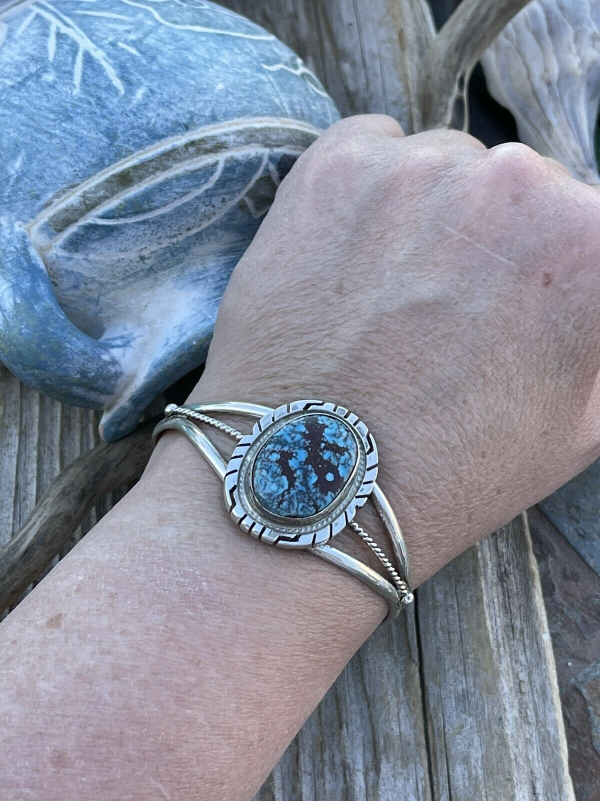 Handcrafted Kingman Web Turquoise & Sterling Silver Cuff Bracelet
