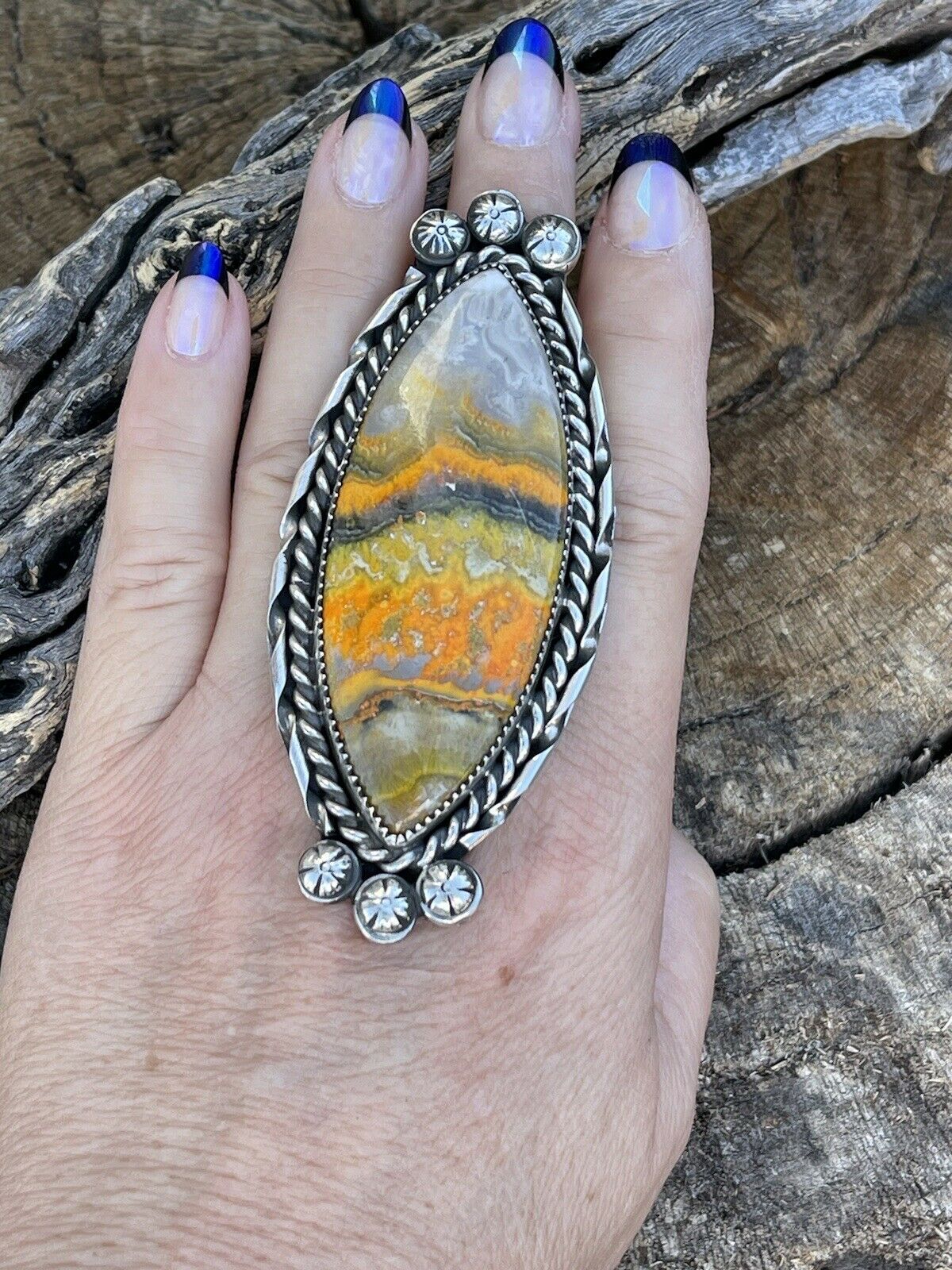 Handcrafted Sterling Silver Bumblebee Jumbo Ring Sz 8.5