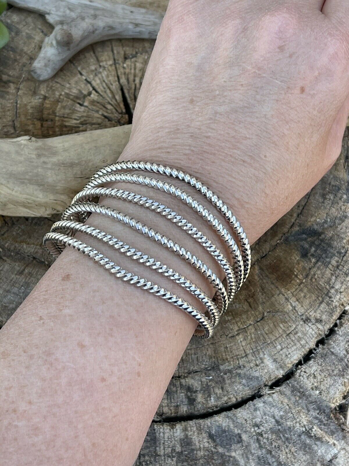 Handcrafted Rope Style 6 Line Sterling Silver Bracelet Cuff