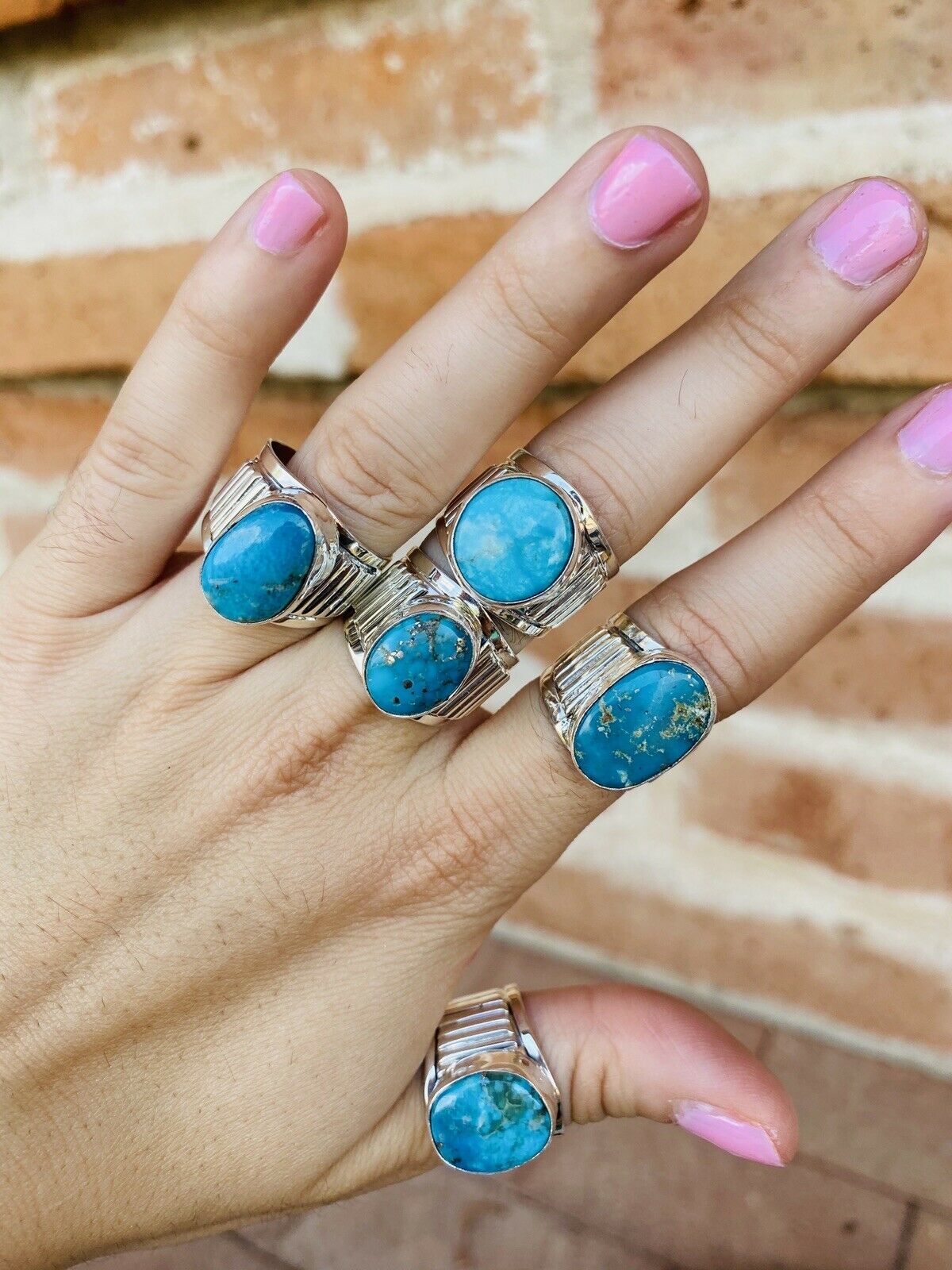 Handcrafted Sterling Silver & Royston Turquoise Cigar Band Rings