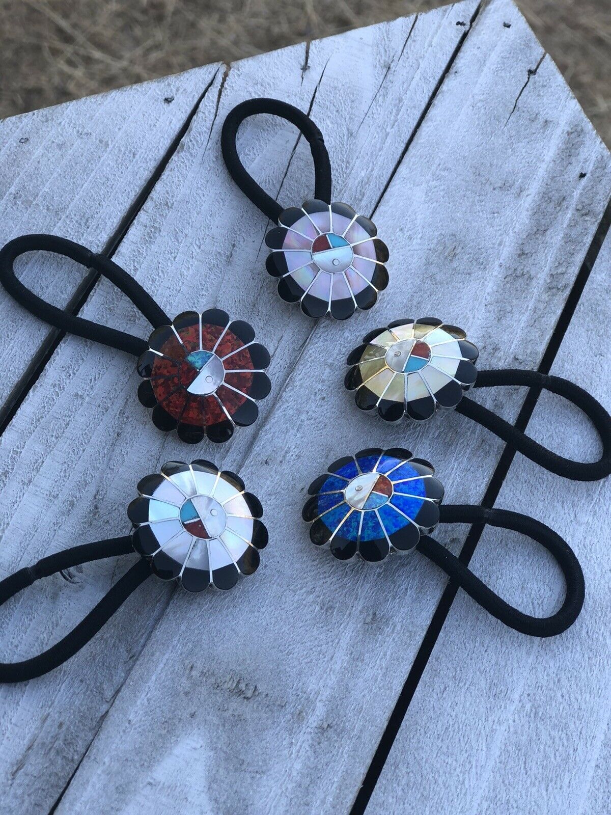Handcrafted Sterling Silver and Multi Stone Sunface Hair Tie