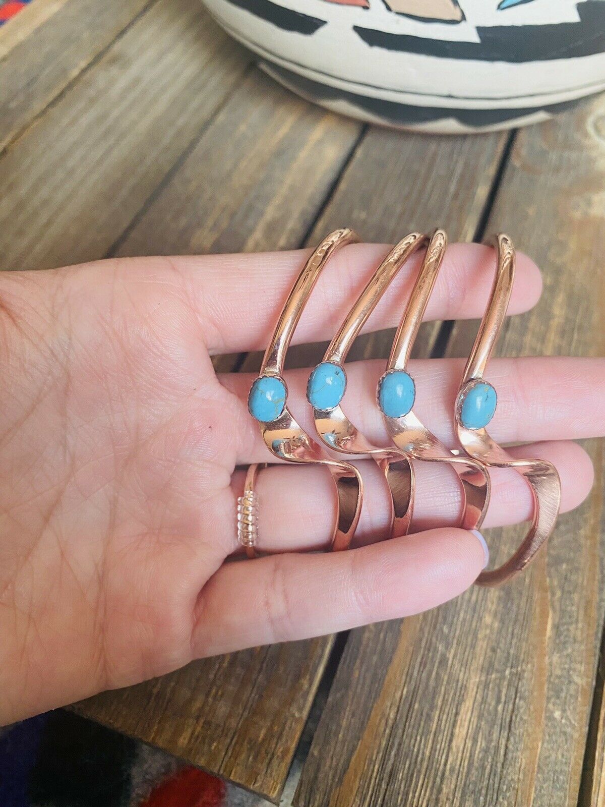 Handcrafted Turquoise & Copper Over Sterling Twisted Cuff Bracelet