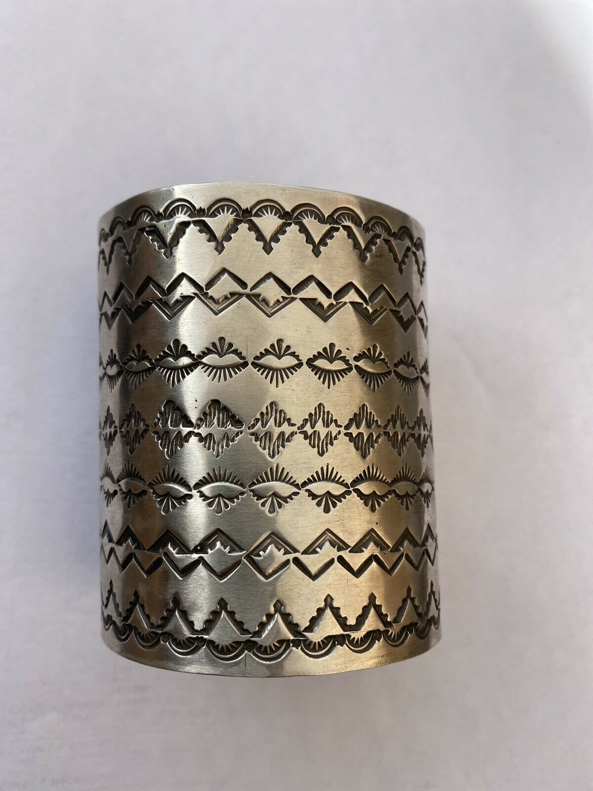 Handcrafted Sterling Silver Hand Stamped Statement Bracelet Cuff Signed