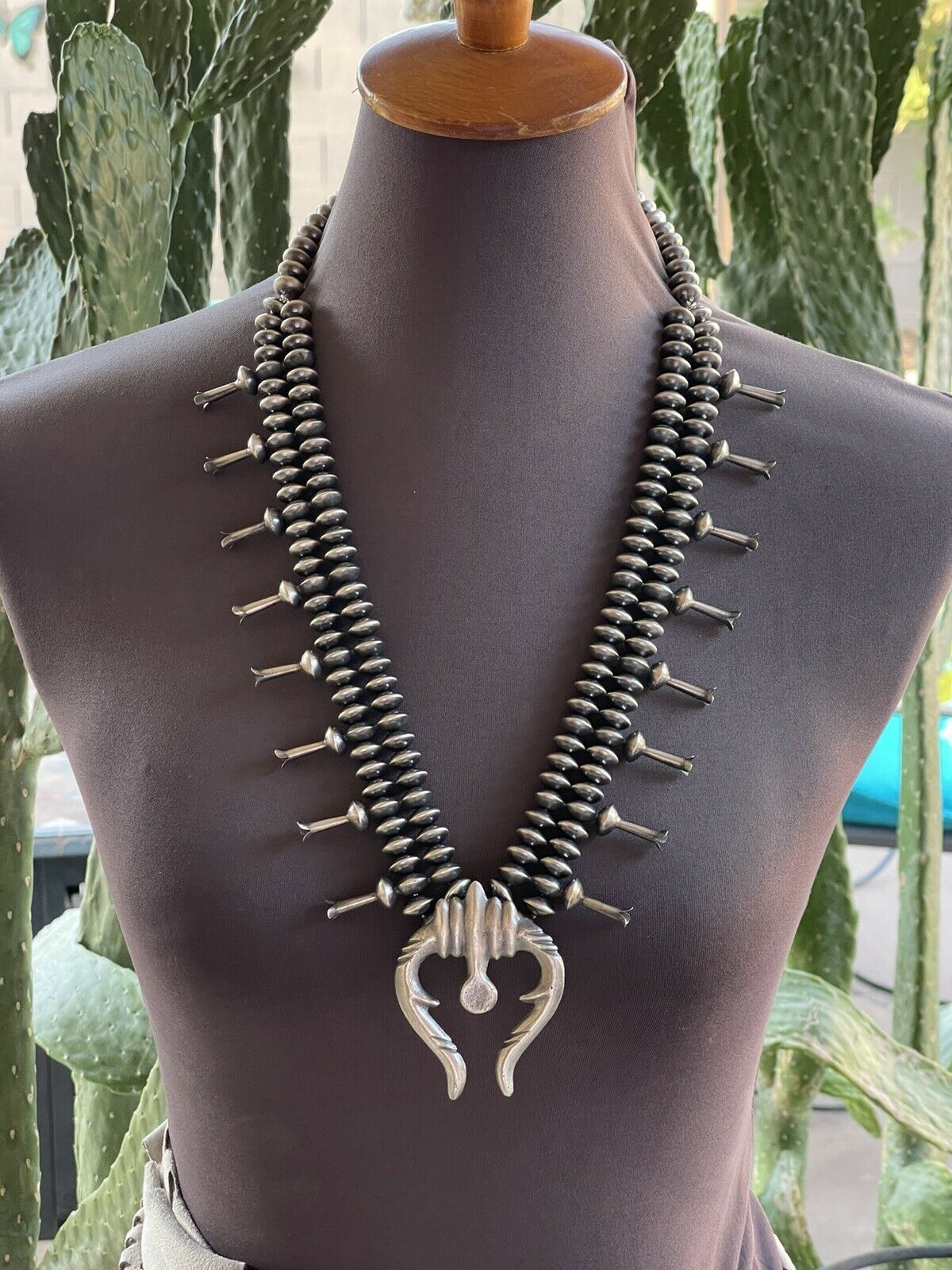 Handcrafted Sterling Silver Squash Naja Blossom Necklace Ruby Haley