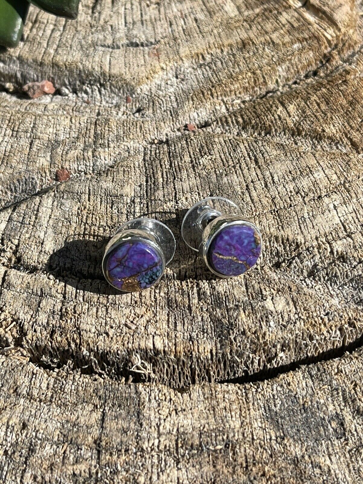 Handcrafted Sterling Silver Purple Dream Post Earrings Signed