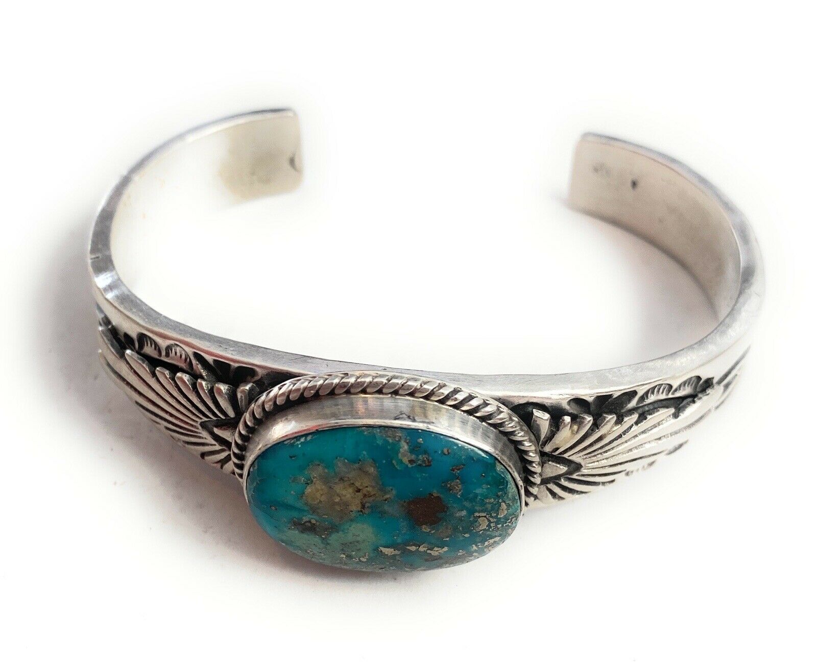 Handcrafted Sterling Silver & Royston Turquoise Cuff Bracelet Signed