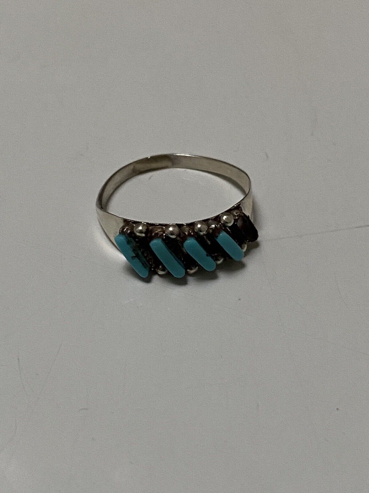 Handcrafted Sterling Silver & Turquoise 5 Stone Needlepoint Ring