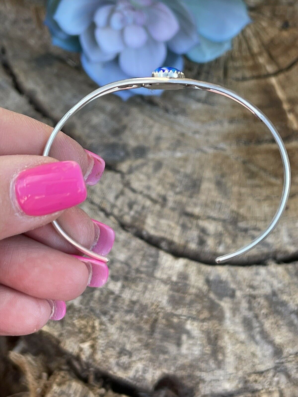 Handcrafted Sterling Silver Bright Blue Opal Bracelet