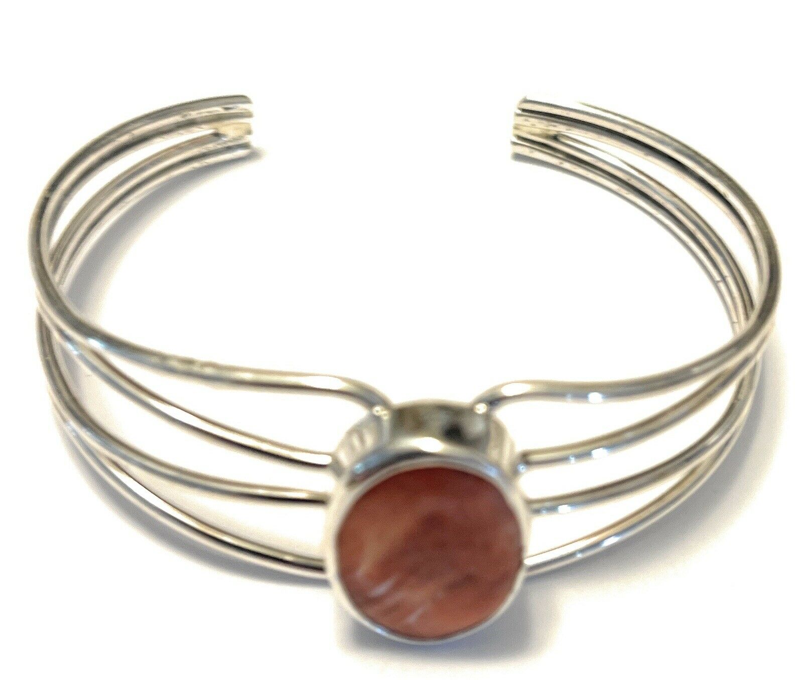 Handcrafted Orange Spiny Sterling Silver Bracelet Loop Cuff Stamped Begay