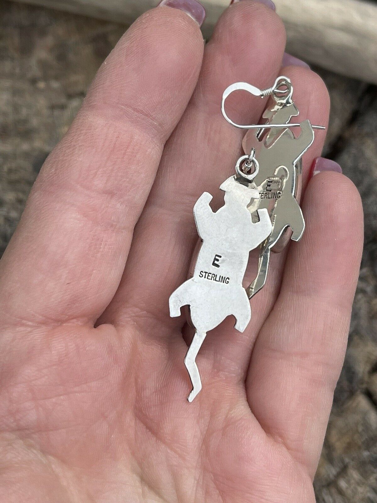 Handcrafted Sterling Silver Turquoise Stone Gecko Dangle Earrings Signed