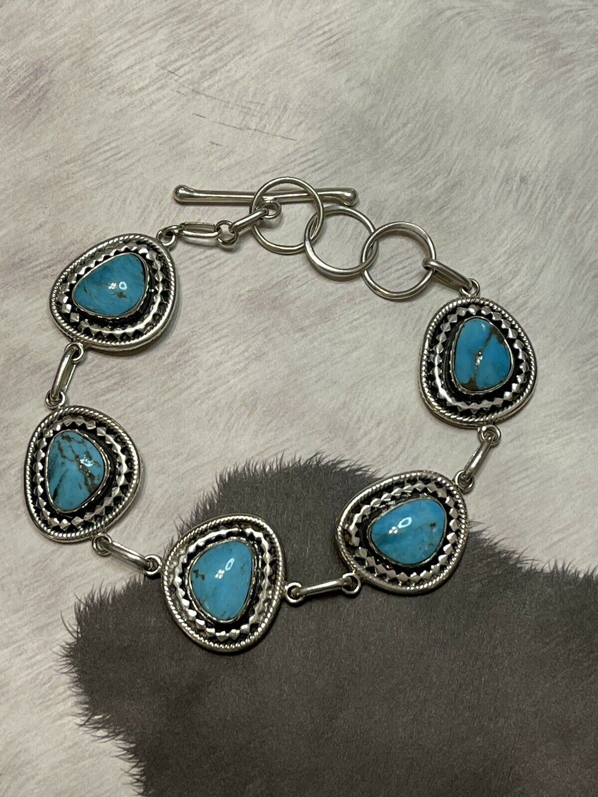 Handcrafted Sweet Kingman Turquoise & Sterling Silver Twist Link Bracelet