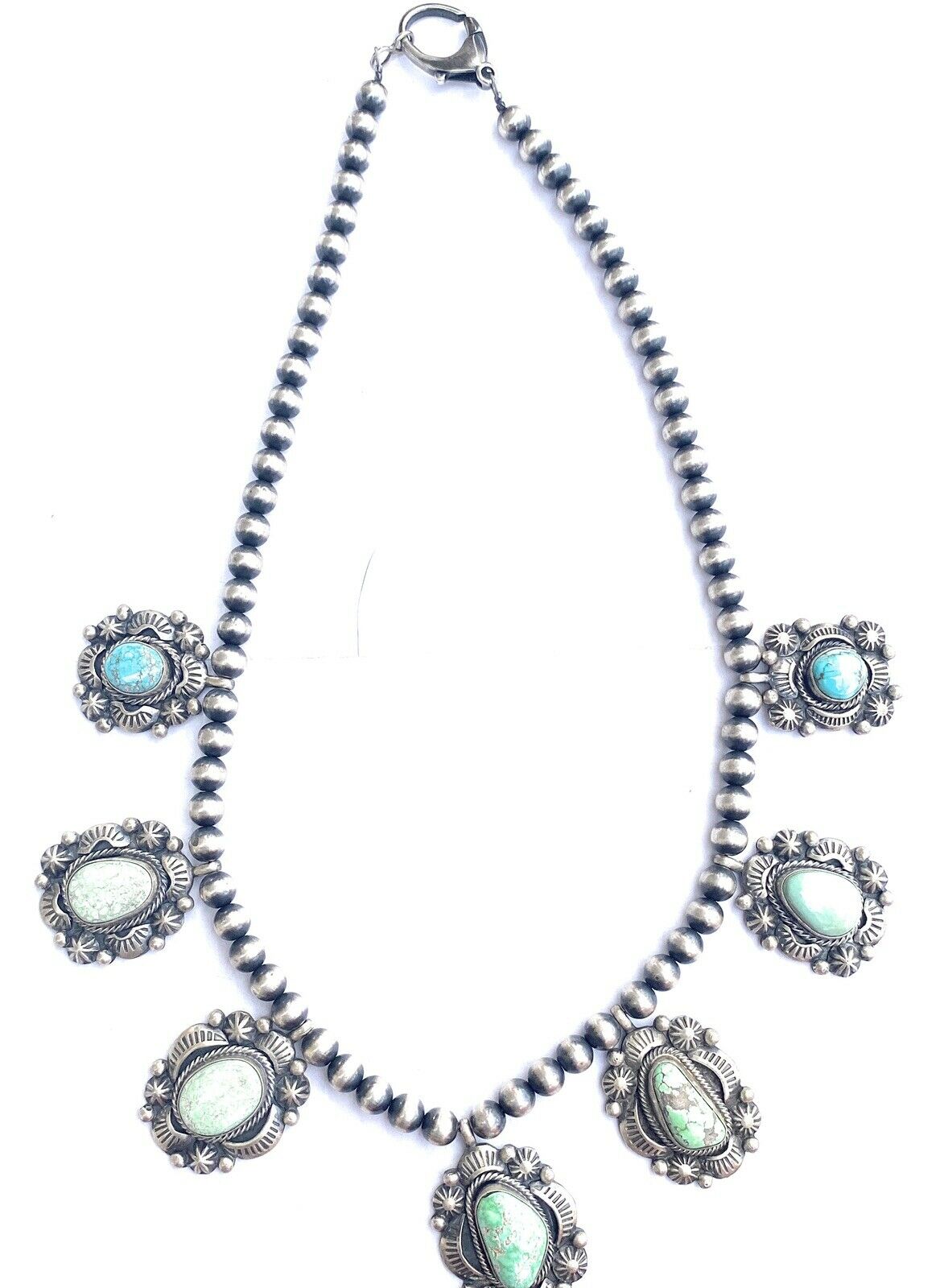 Handcrafted Carico Lake Turquoise & Sterling Silver Necklace Signed