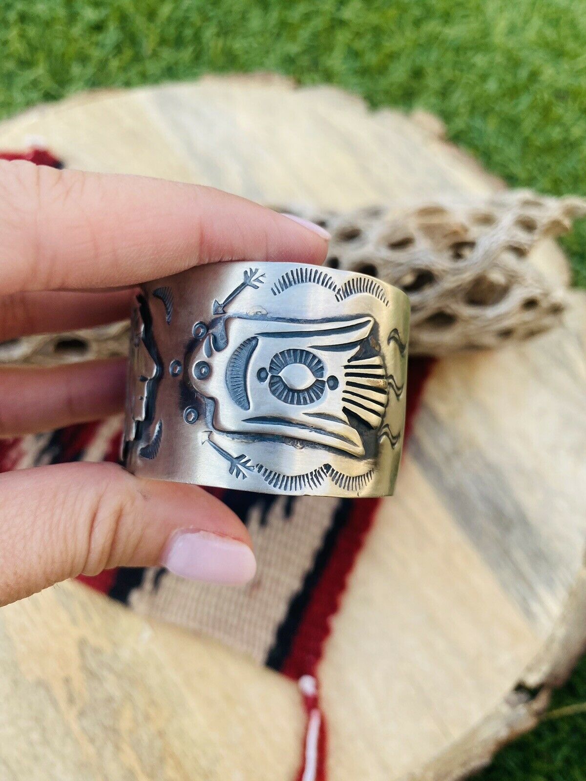 Handcrafted Sterling Silver Hand Stamped Chief Cuff Bracelet