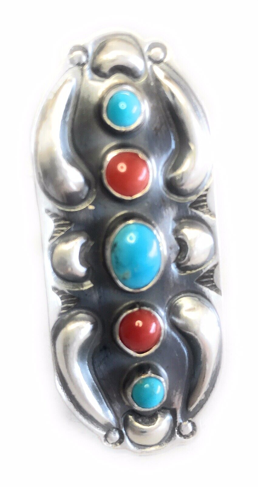 Handcrafted Sterling Silver Turquoise Coral 5 Stone Ring
