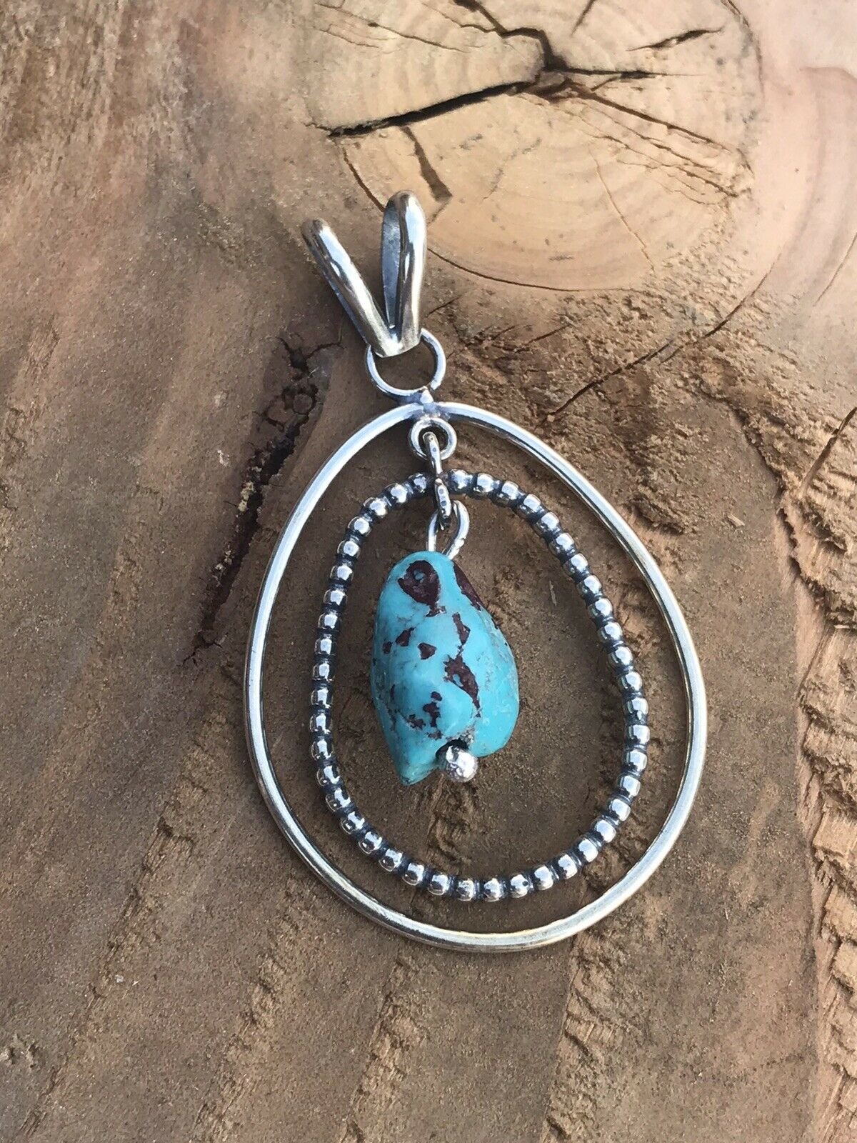 Handcrafted Sterling Silver & Turquoise Rope Style Pendant