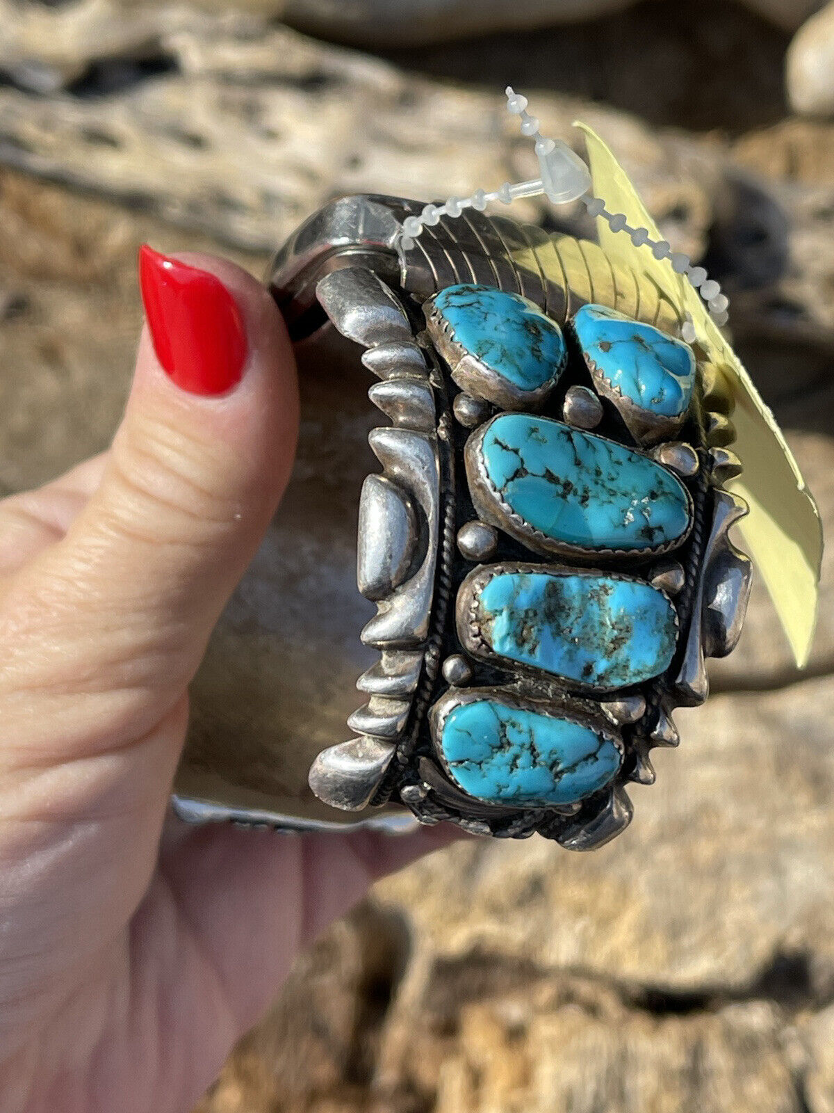 Vintage Navajo Sterling Silver & Kingman Turquoise Non Working Watch Bracelet