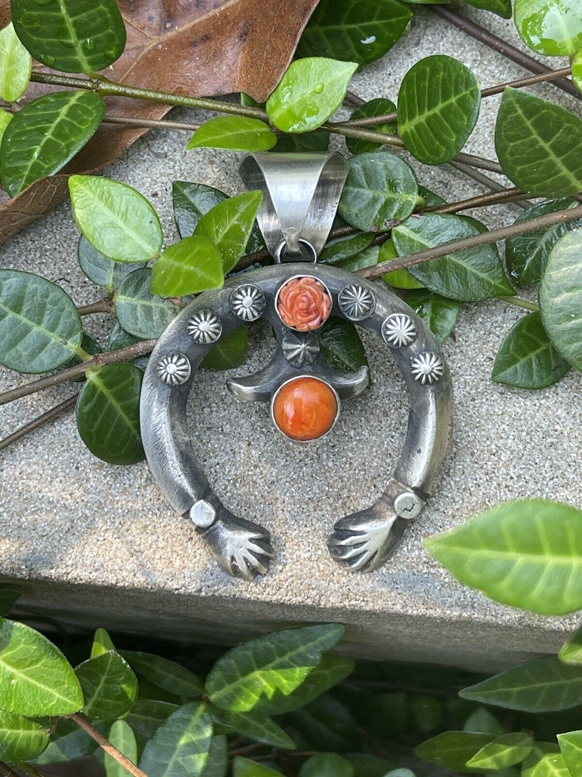 Handcrafted Sterling Silver Rose Spiny Naja Pendant Signed By Chimney Butte