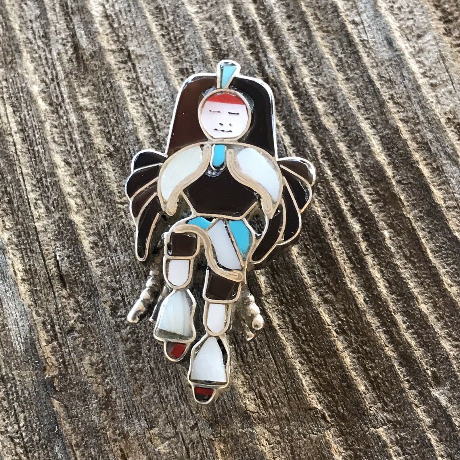 Handcrafted Vintage Sterling Silver & Multi Stone Kachina Dancer Pendant/ Pin