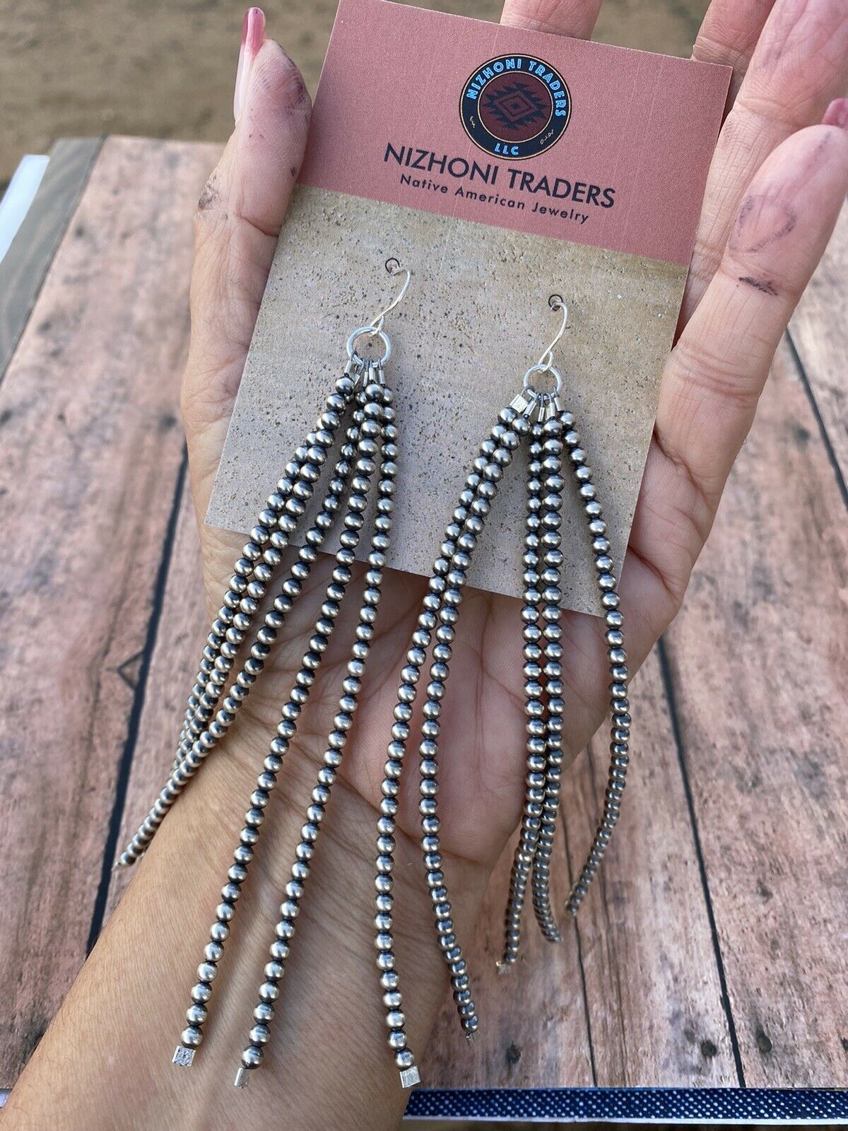 Sterling Silver Five Inch Tassel Beaded Earrings