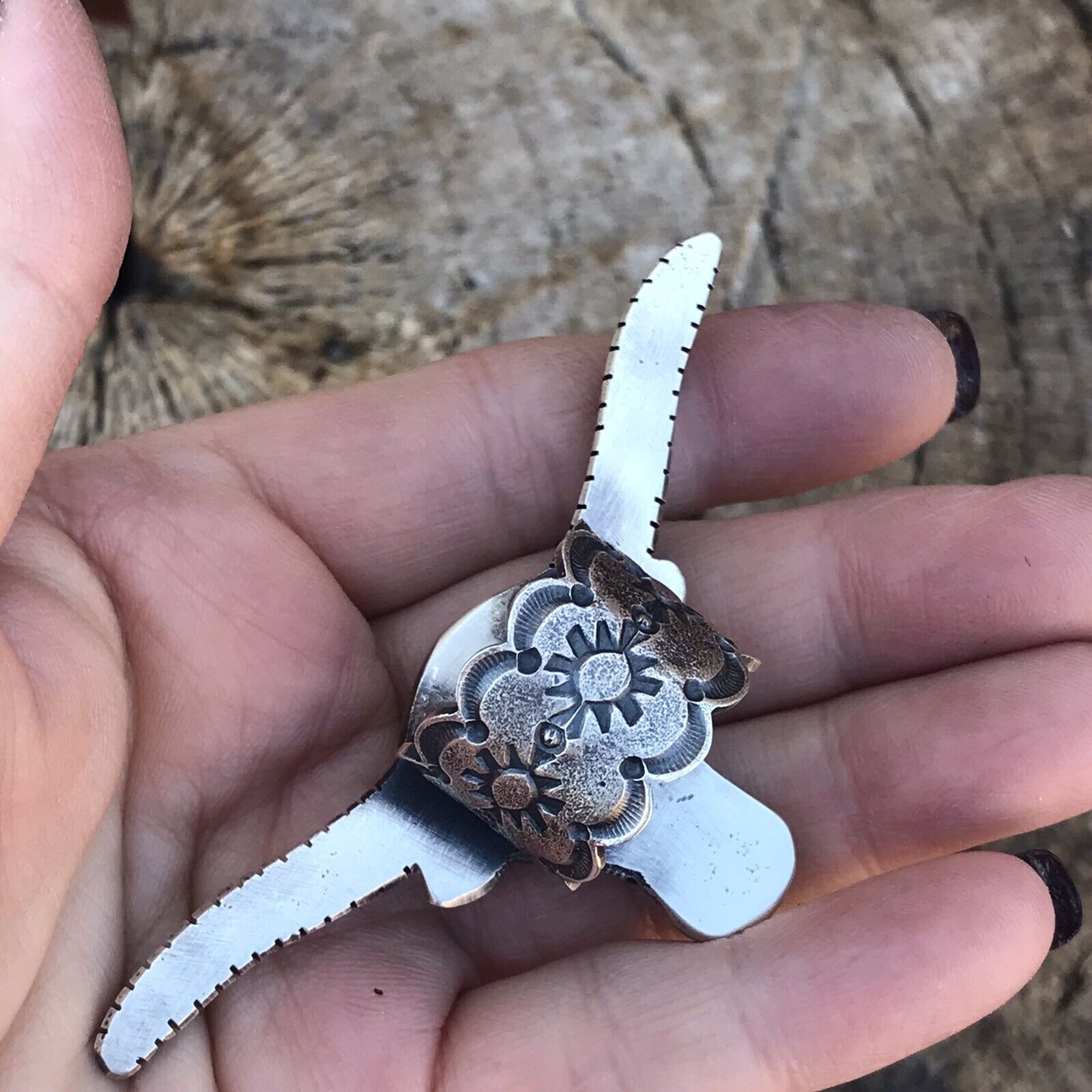 Handcrafted Sterling Silver Longhorn Cattle Steer Head Statement Ring