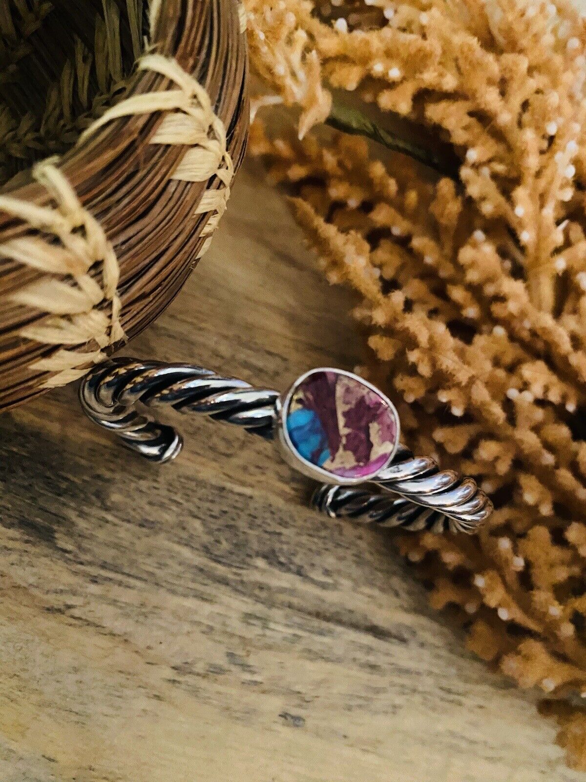 Handcrafted Pink Dream Mohave & Sterling Silver Cuff Bracelet