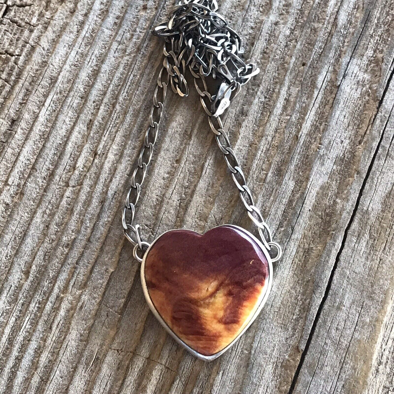 Handcrafted Purple Spiny And Sterling Silver Heart Necklace Signed