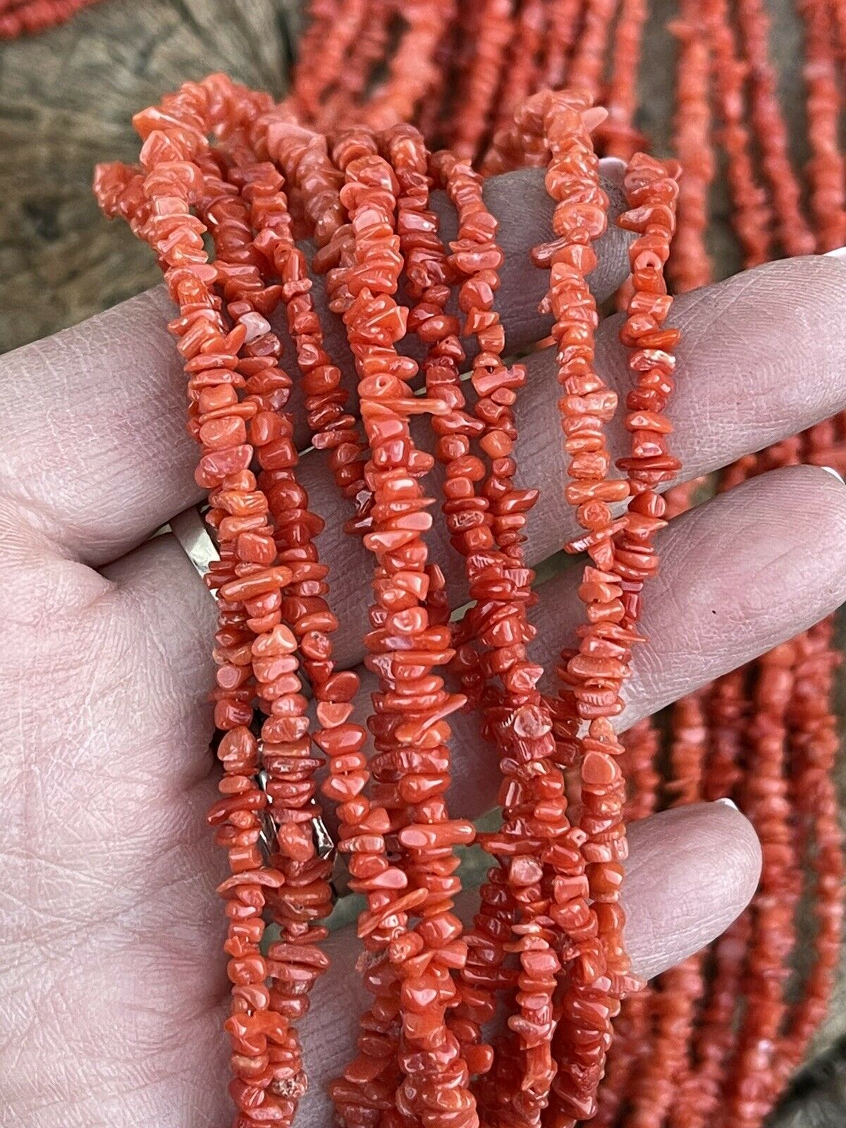 Handcrafted Sterling Silver Pink Coral 10 Strand Bead Necklack