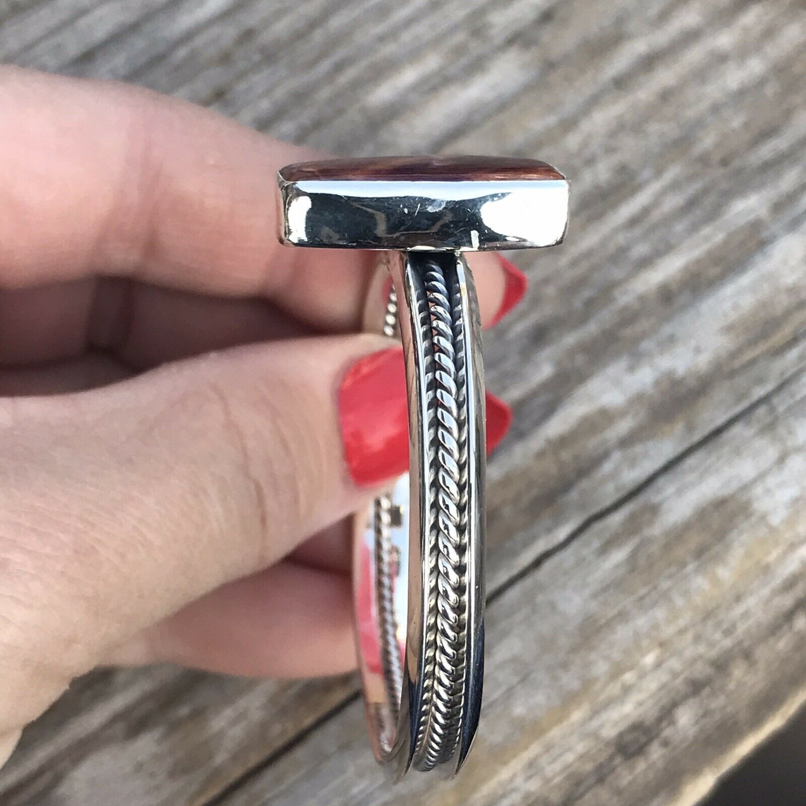 Handcrafted Floating Spiny Oyster Sterling Silver Cuff Bracelet Stamped