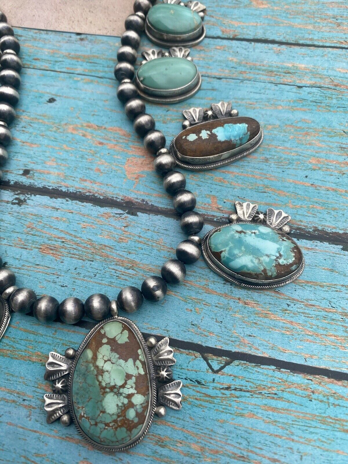 Stunning Navajo Sterling Silver Royston Turquoise Necklace & Earring Set