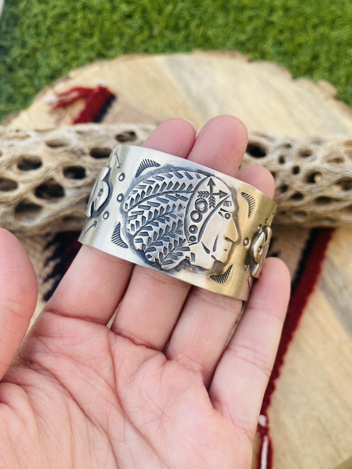 Handcrafted Sterling Silver Hand Stamped Chief Cuff Bracelet