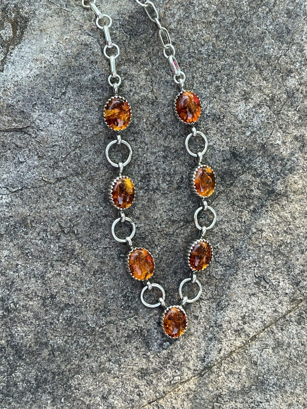 Handcrafted 7 Stone Topaz & Sterling Silver Necklace Signed AJ