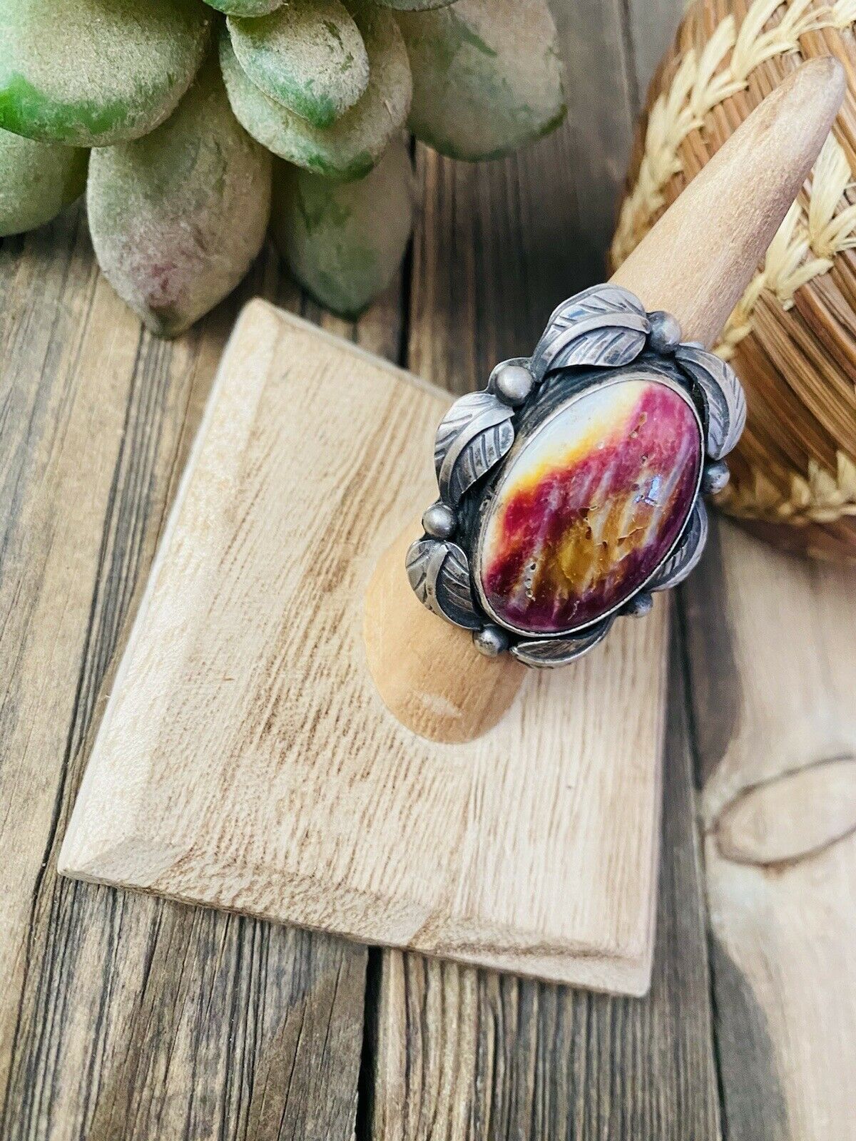 Handcrafted Beautiful Purple Spiny & Sterling Silver Ring Size 6 By Betta Lee