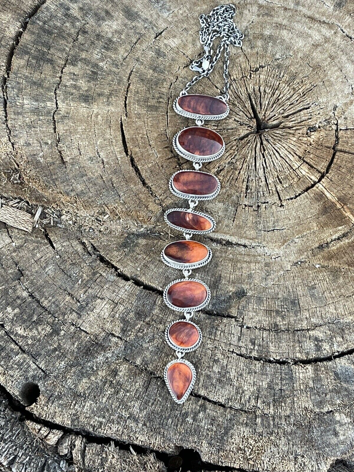 Navajo Sterling Silver Spiny Drop Necklace By Wydell Billie