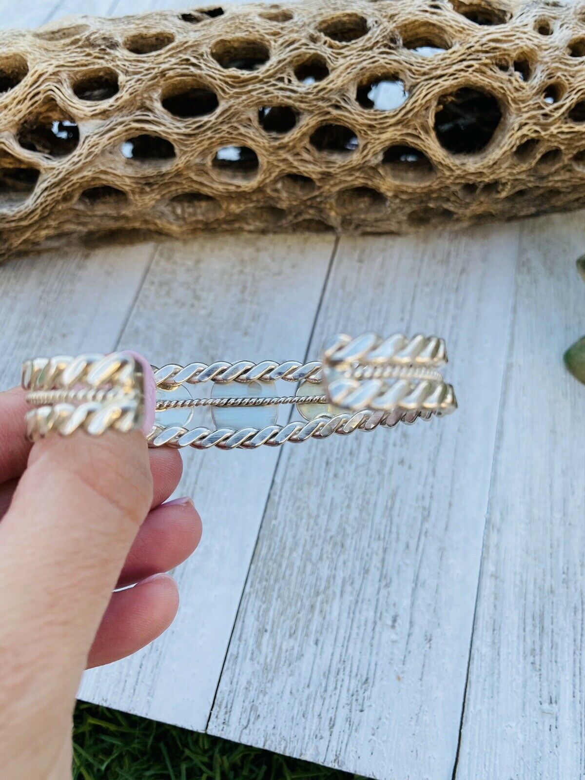 Unique Handcrafted Sterling Silver & Rainbow 3 stone Cuff Bracelet