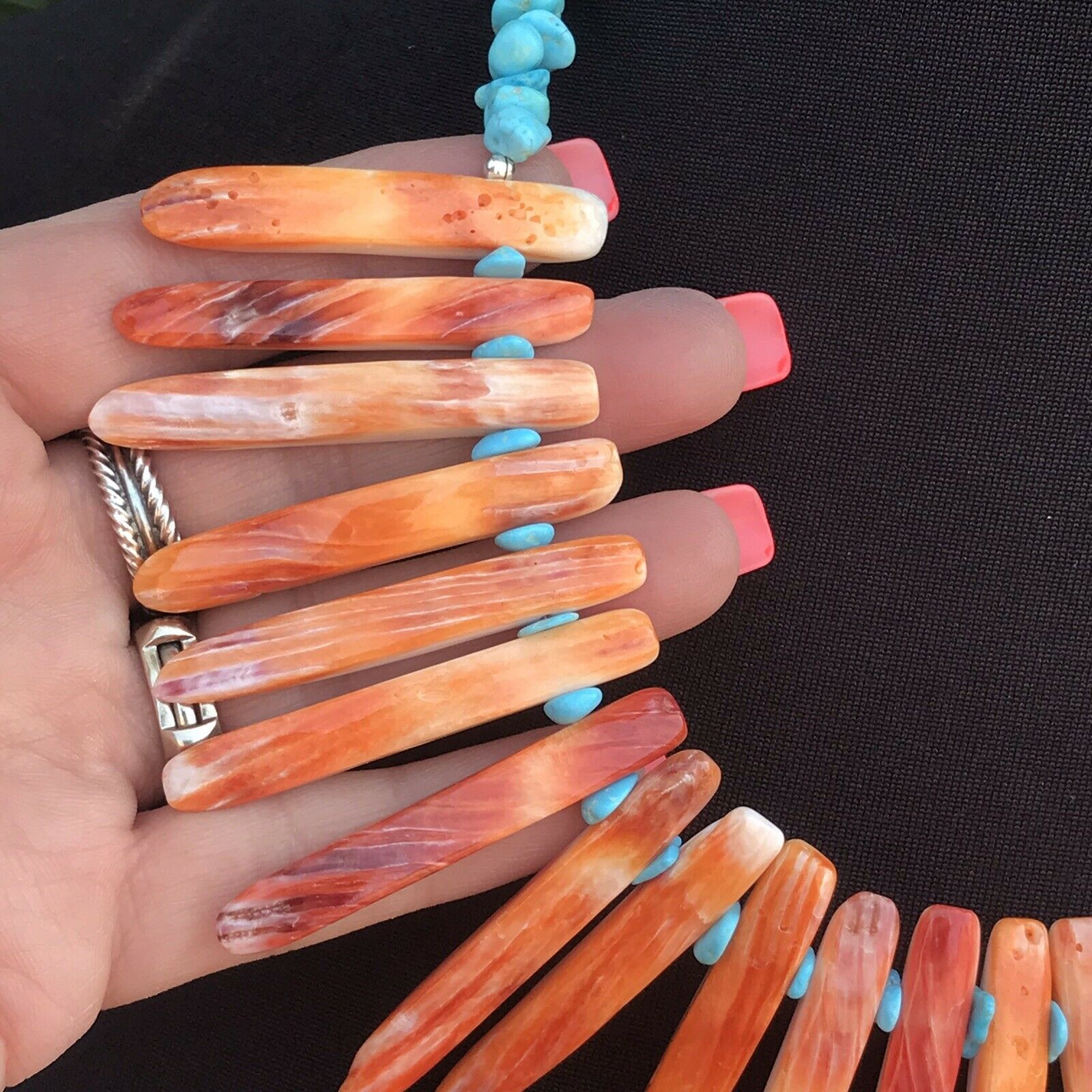 Handcrafted Sterling Turquoise Spiny Oyster Necklace