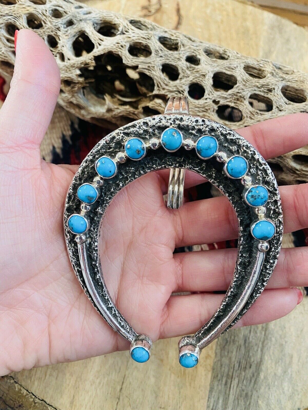 Handcrafted Sterling Silver & Kingman Turquoise Naja Pendant Signed