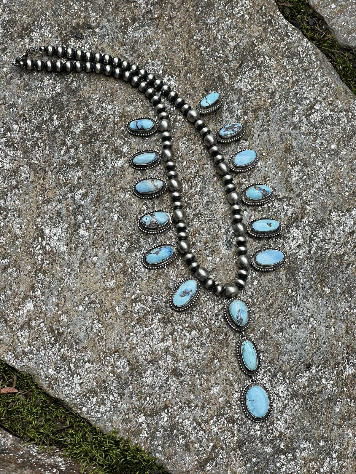 Handcrafted Stunning Golden Hill Turquoise Necklace By Kee J Signed