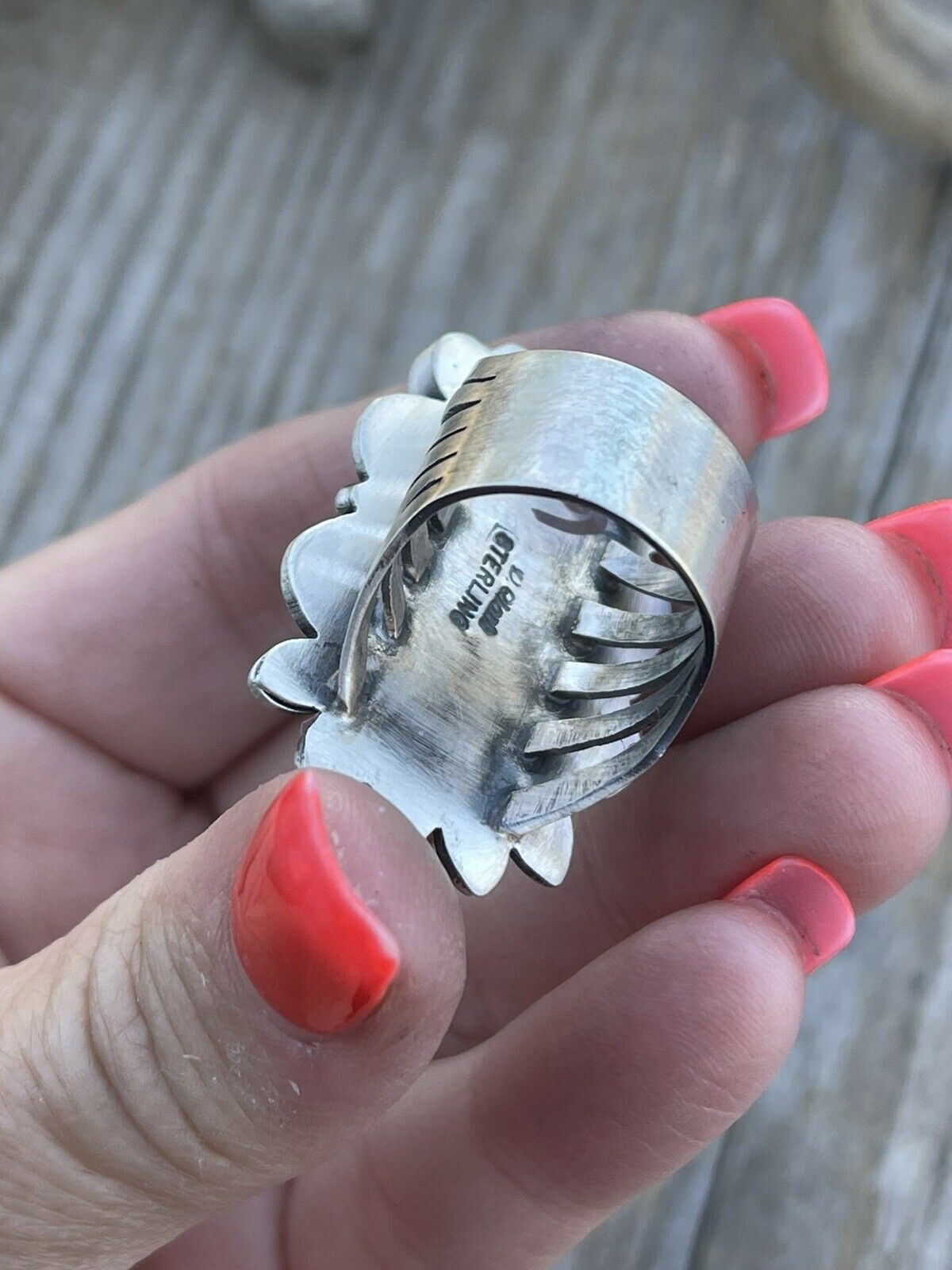 Handcrafted Sterling Silver Kingman Web Turquoise & Red Coral Taos Collection Ring Sz 8.5