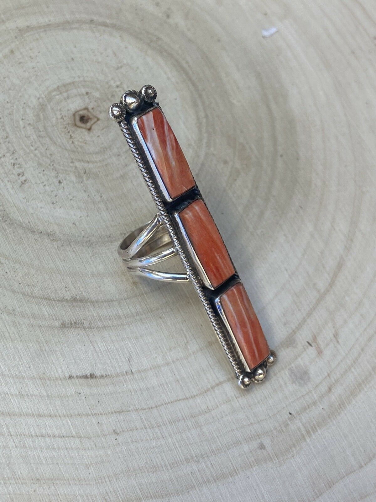 Handcrafted Spiny Oyster & Sterling Silver Ring Size 7.5 Signed