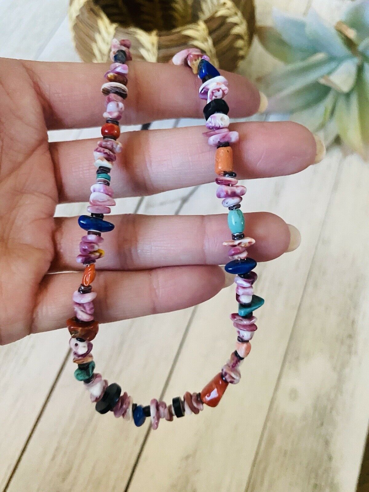 Multi Stone & Heishi Beaded 18 Inch Necklace