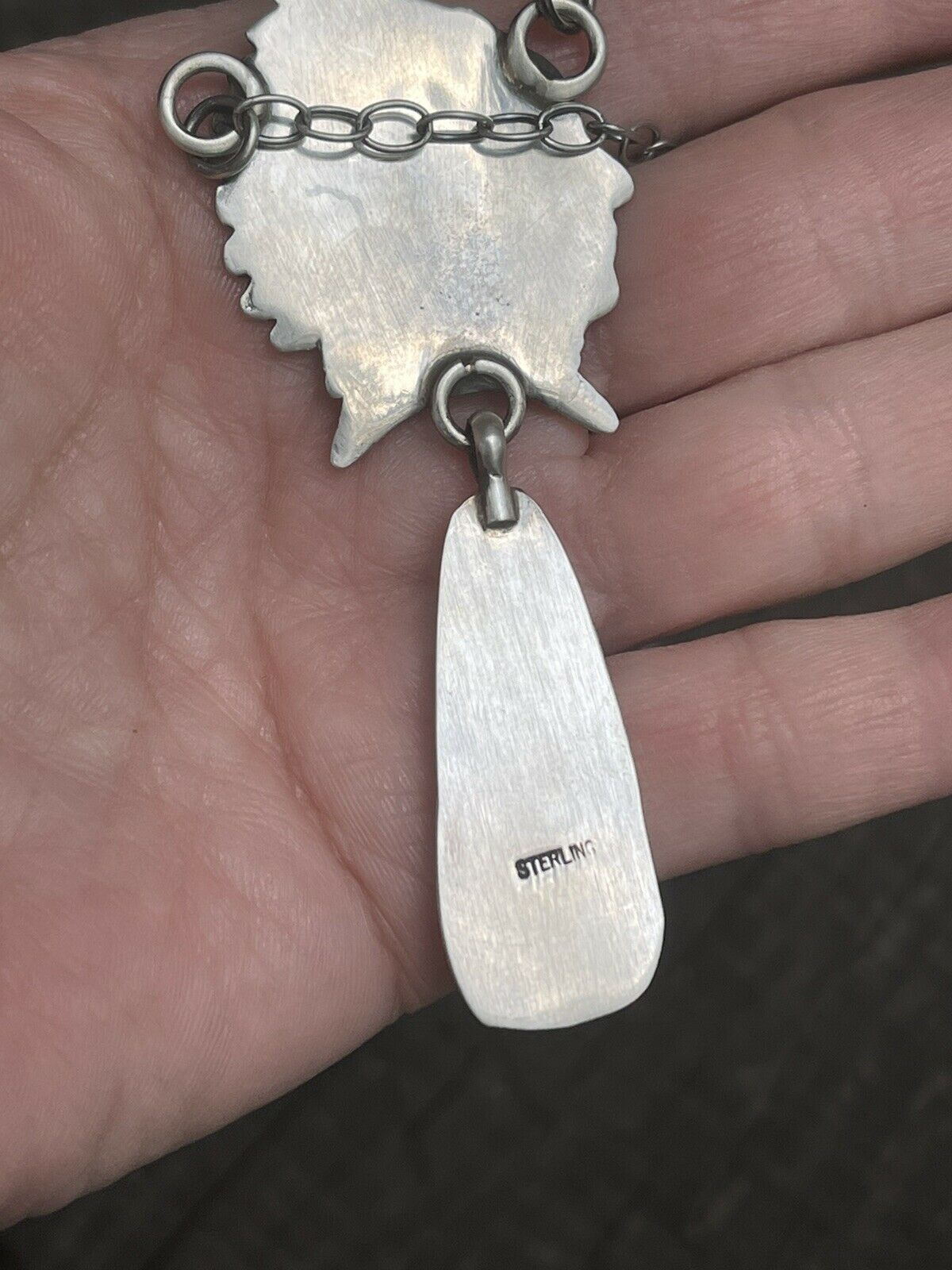 Handcrafted Sterling Silver Indian Chief Royston Turquoise Drop Necklace