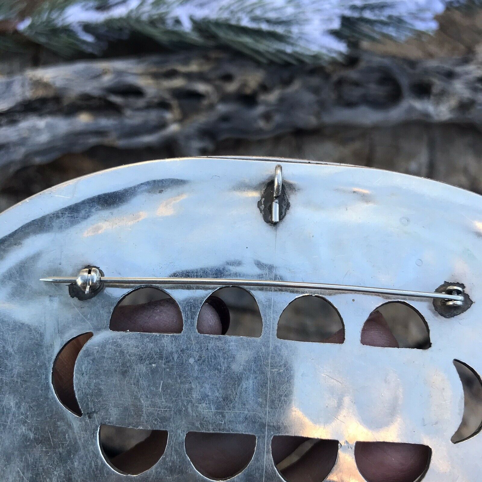 Handcrafted Vintage Jumbo Sterling Silver & Royston Turquoise Pin / Pendant
