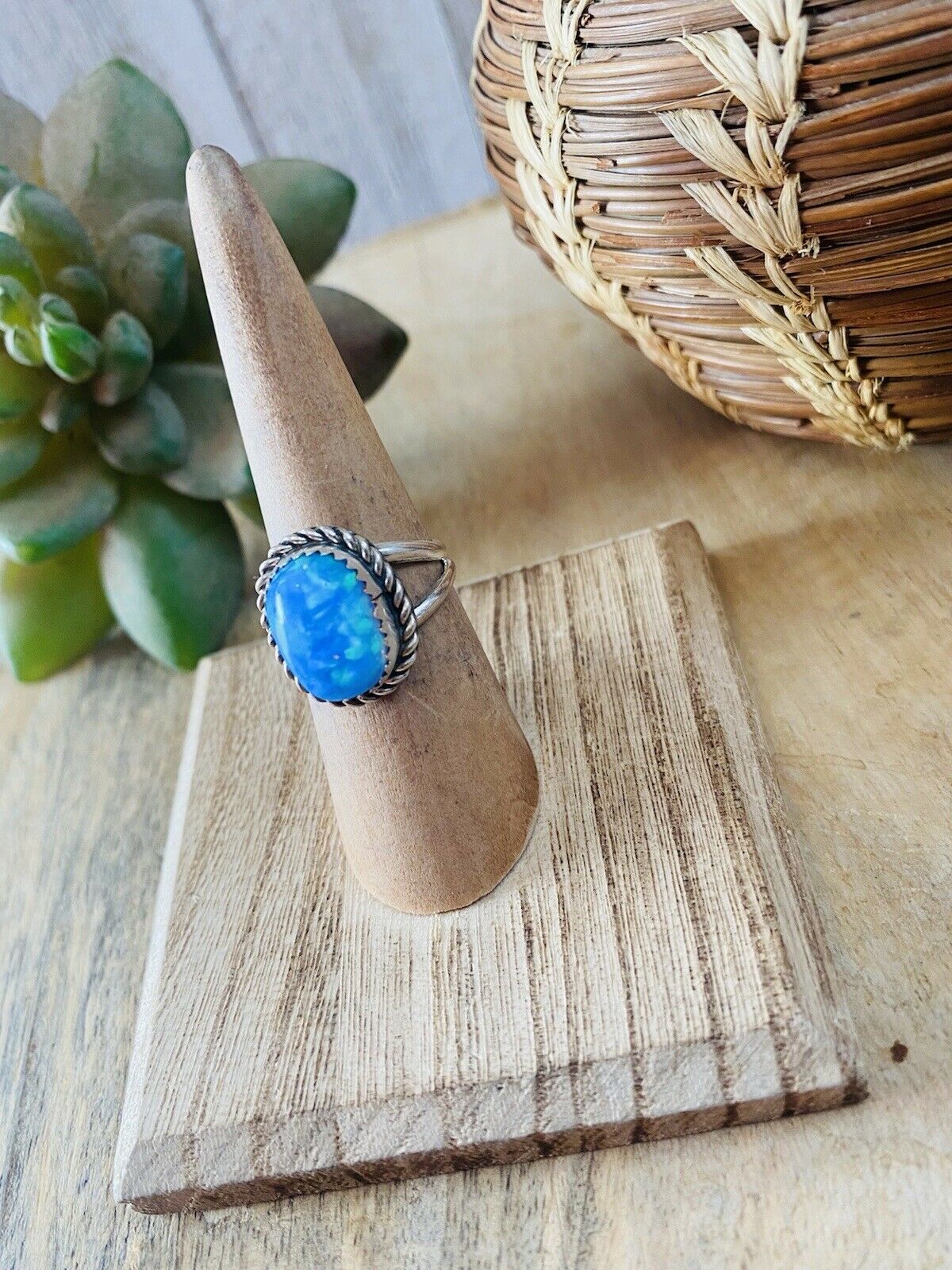 Handcrafted Sterling Silver & Blue Opal Ring
