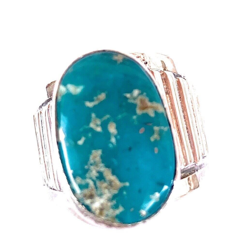 Handcrafted Sterling Silver & Royston Turquoise Cigar Band Rings