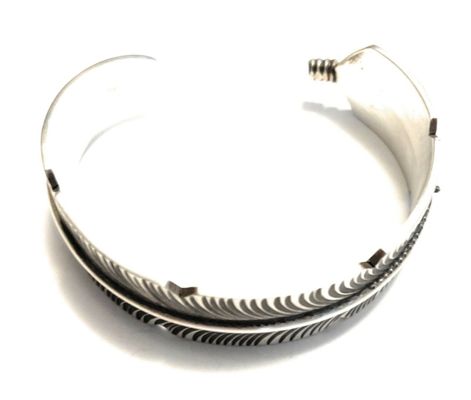 Handcrafted Sterling Silver Hand Stamped Feather Bracelet Cuff