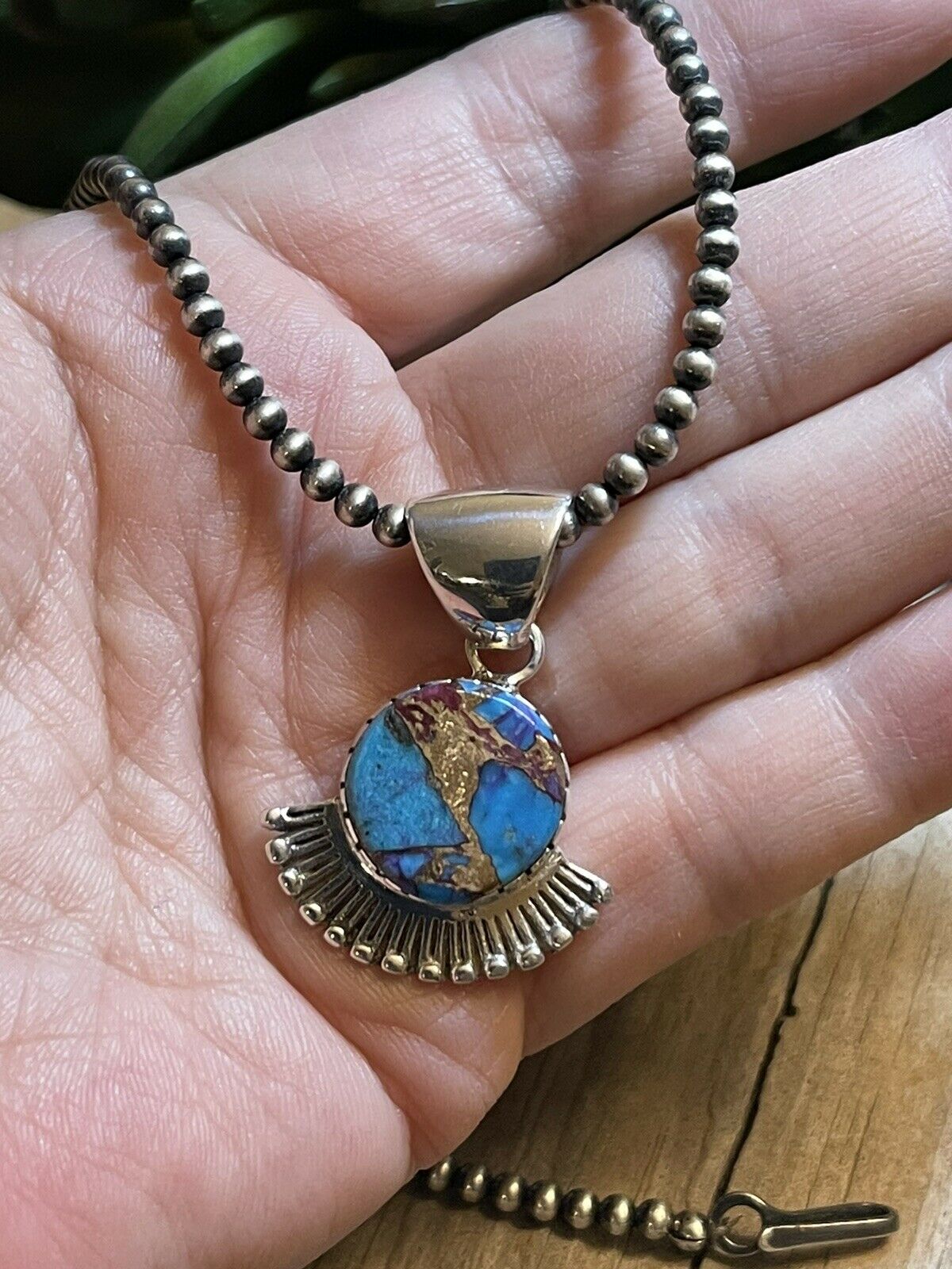 Handcrafted Pink Dream Mojave & Sterling Silver Fancy Fan Pendant