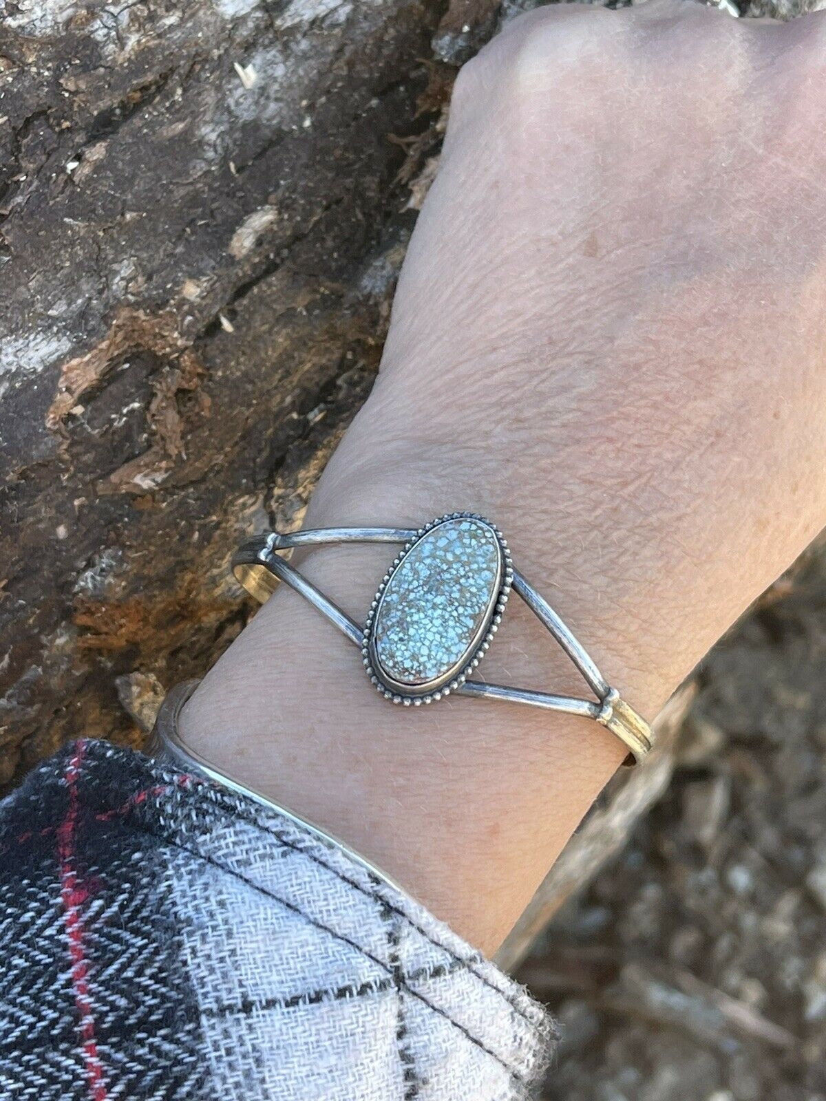 Handcrafted Sterling Silver & Number 8 Turquoise Signed Cuff Signed S.Cooke