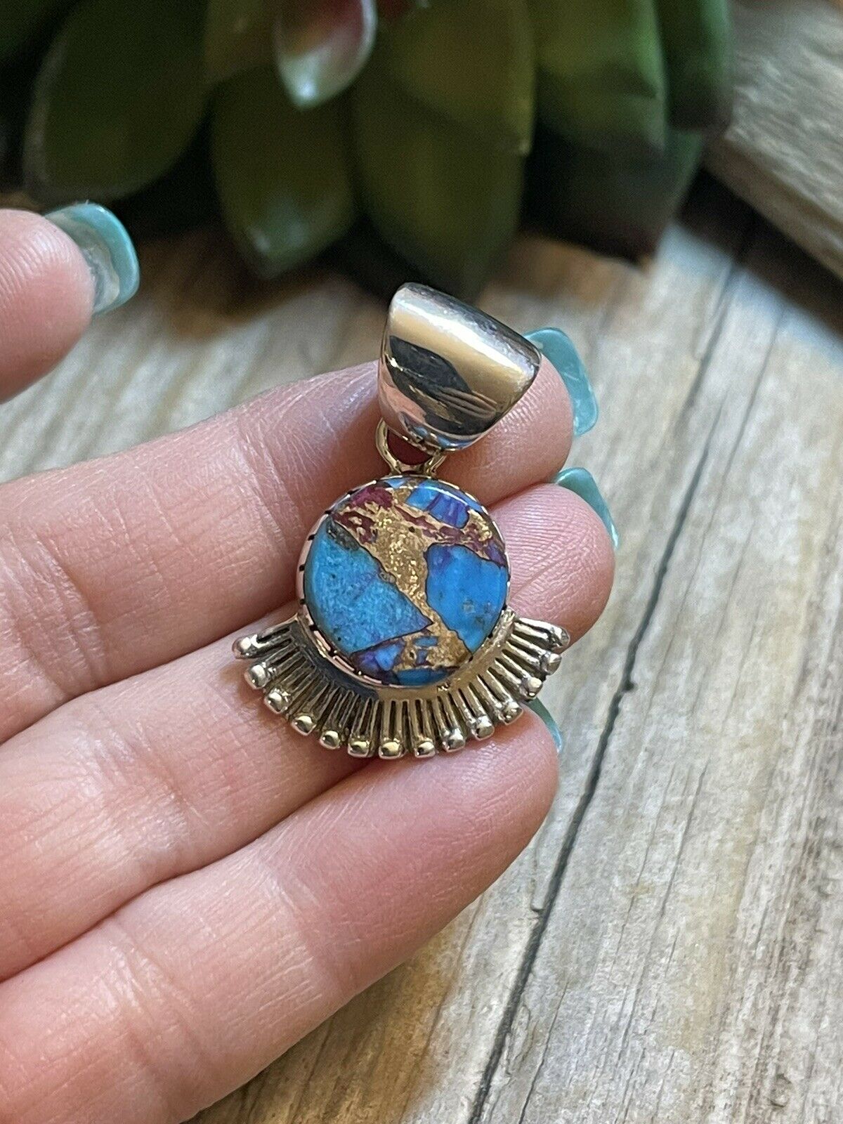 Handcrafted Pink Dream Mojave & Sterling Silver Fancy Fan Pendant