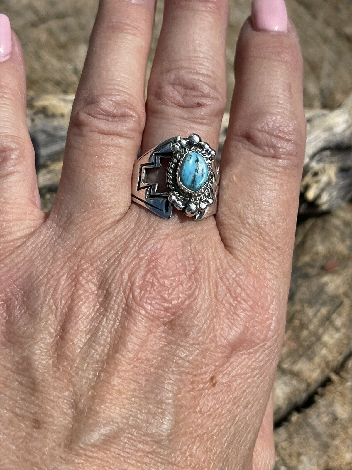 Handcrafted Turquoise And Sterling Silver Adjustable Ring