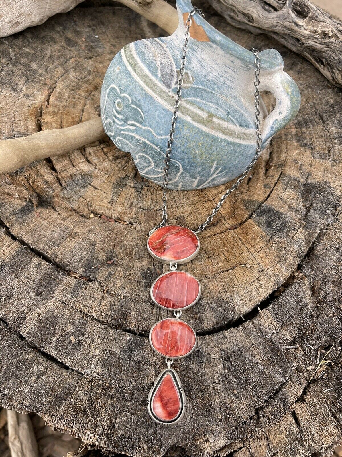 Handcrafted Orange Drop Spiny Sterling Silver Lariat Necklace